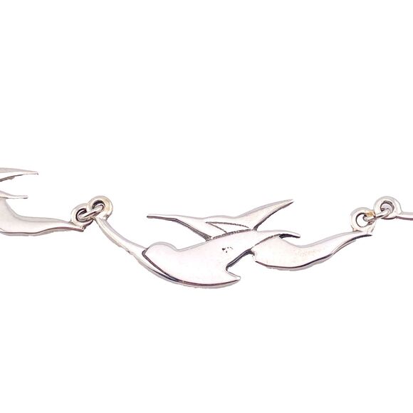 Swallow Birds In Flight Modernist Sterling Silver Necklace 17 In Studio Jewelry - Picture 3 of 6